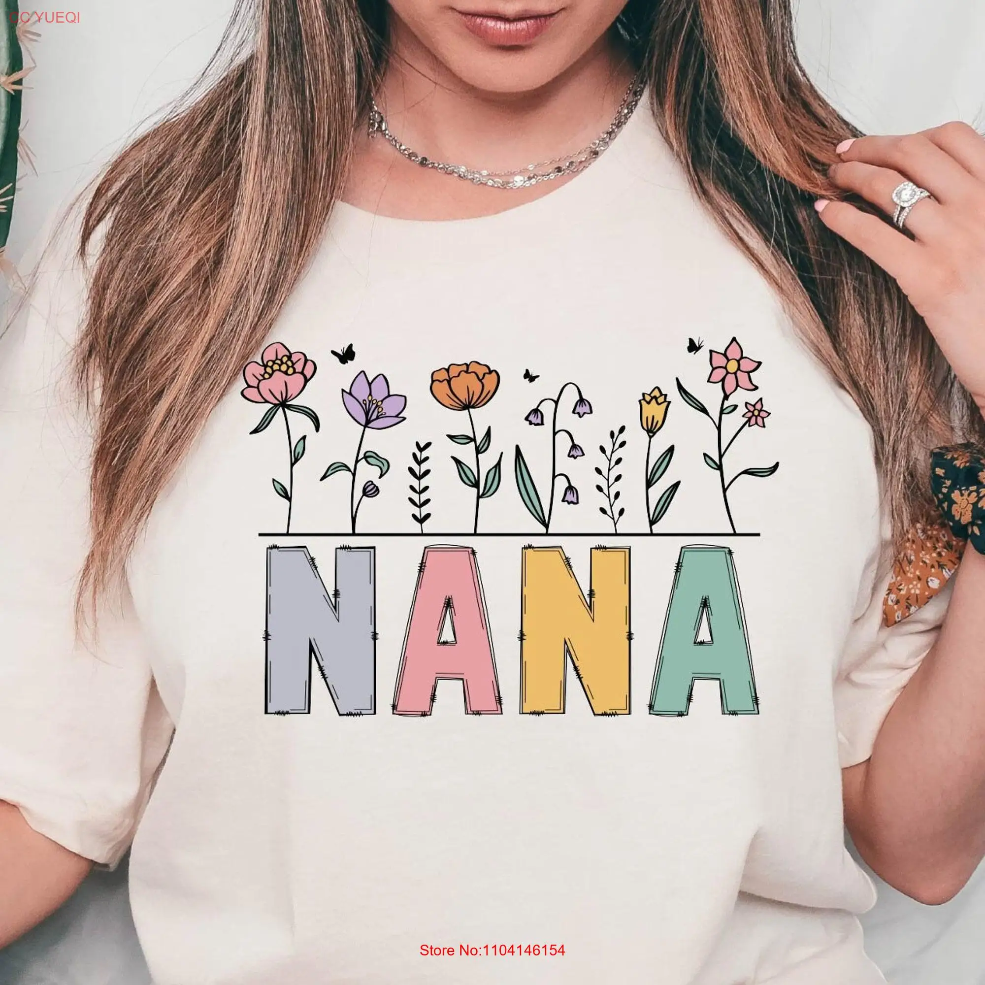 Floral Nana T Shirt Flower Cute Mother's Days for Mom Gigi Funny long or short sleeves