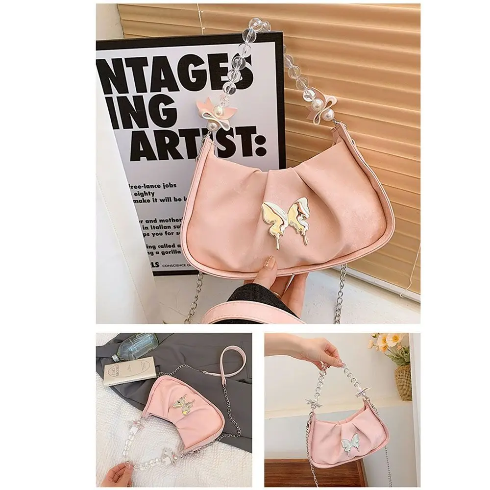 Solid Color Butterfly Crossbody Bag Large Capacity Korean Style Women Shoulder Bag Texture Portable Sweet Armpit Bag Work image 2