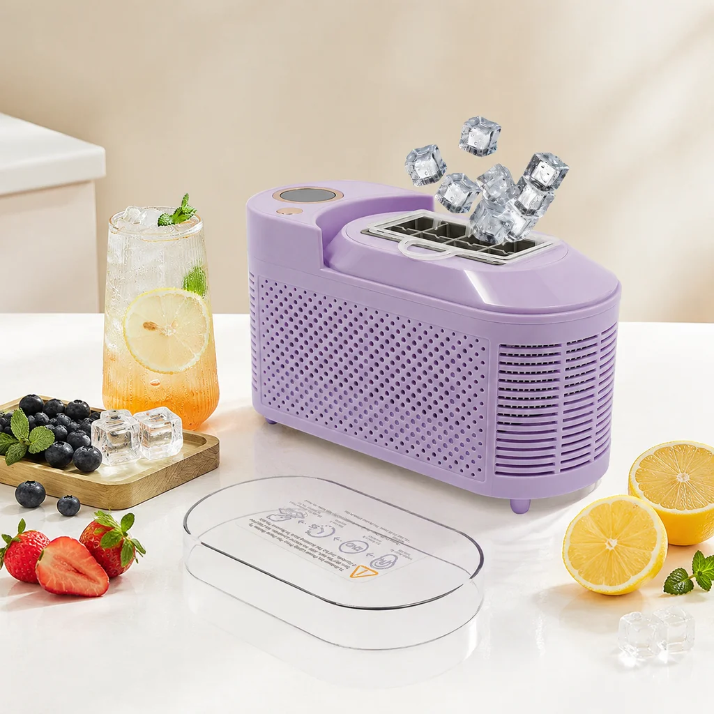 Mini Portable Electric Ice Maker, 12V & AC Dual Power, 8 Square Ice Cubes Ready in 10-15 Mins, Semiconductor Technology, Energy Saving 120W, Low Noise 60dB, Creamy White Color, US Plug, for Home Offic image 3