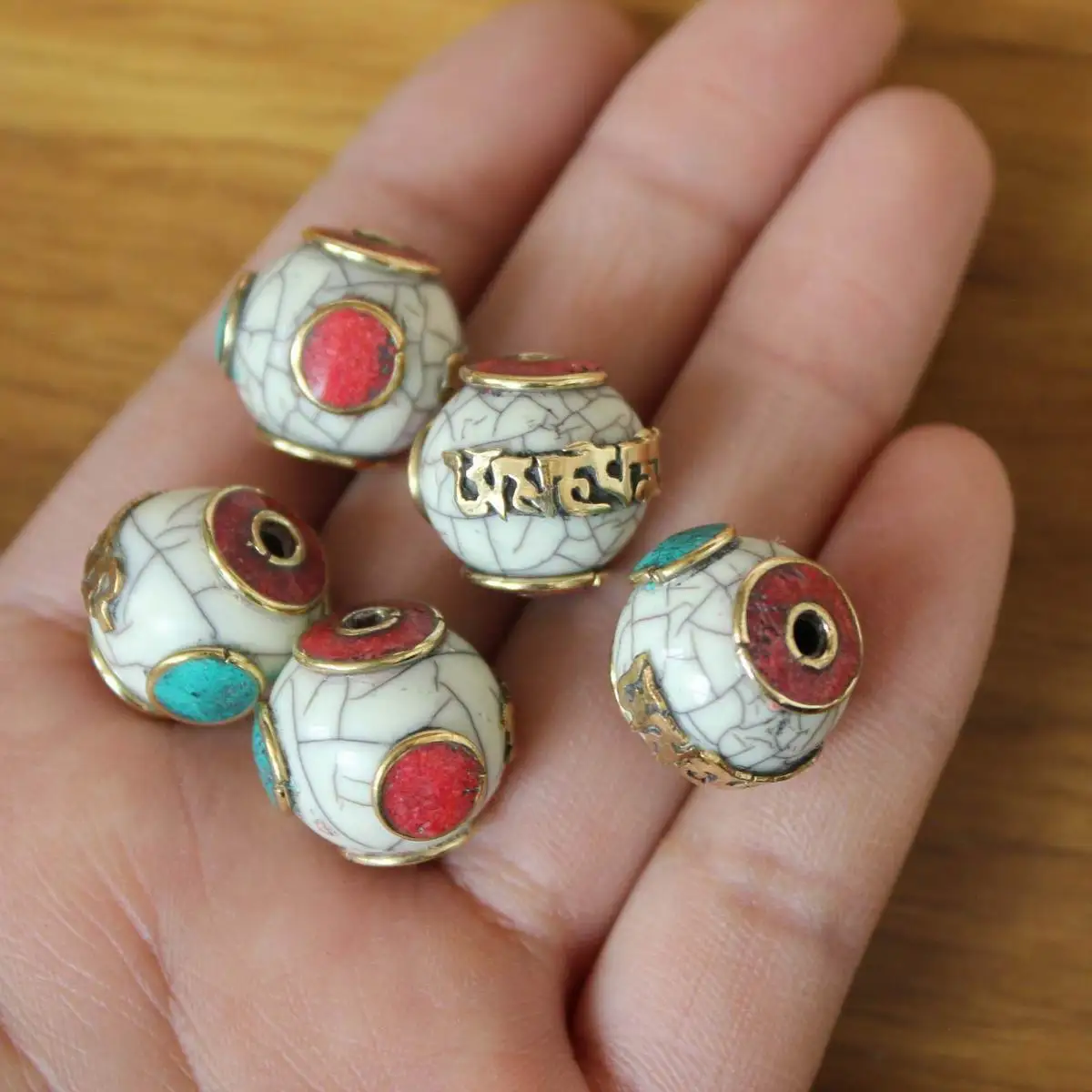 BD250 Ethnic Tibetan Brass Six Words Mantra 16mm Round Colorful Beads Diy Beads For Jewelry 5 PCS Beads Lot