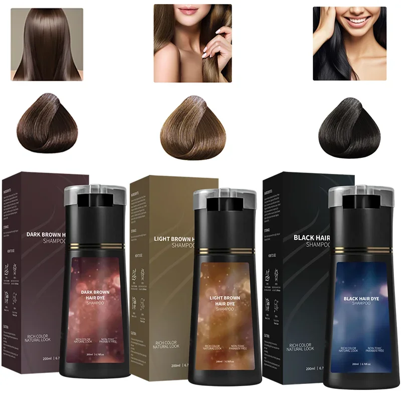 

NEW 200ml Black Hair Color Dye Hair Shampoo Cream Organic Natural Ginger Essence Permanent Covers White Gray Shiny For Women Men
