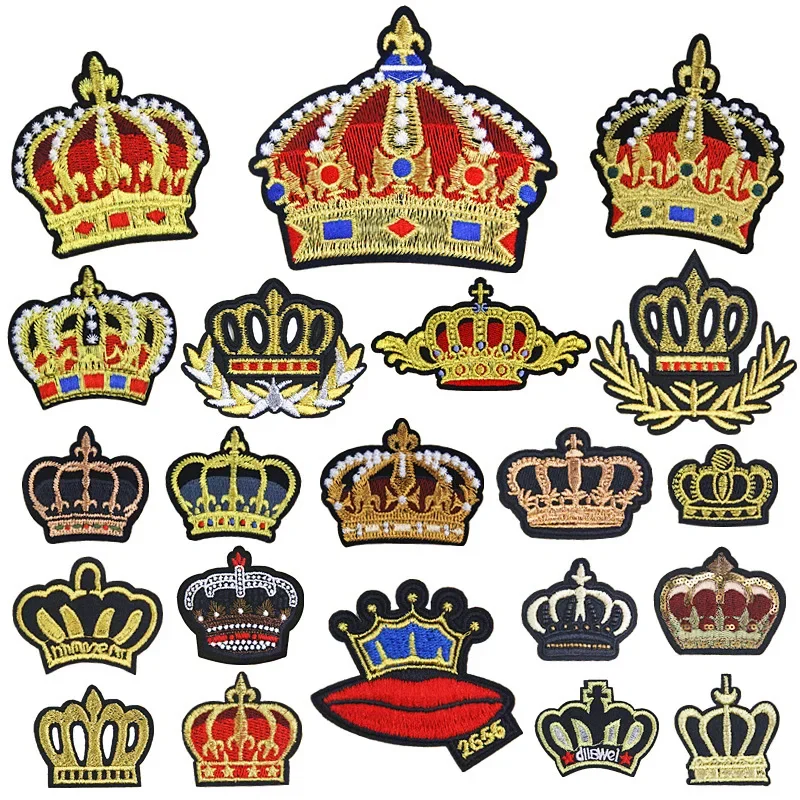 Golden Crown Embroidery Patches Royal Crown Iron on Badges Luxury Coronet Emblem Appliques Lolita Uniforms Logo for JK Costumes