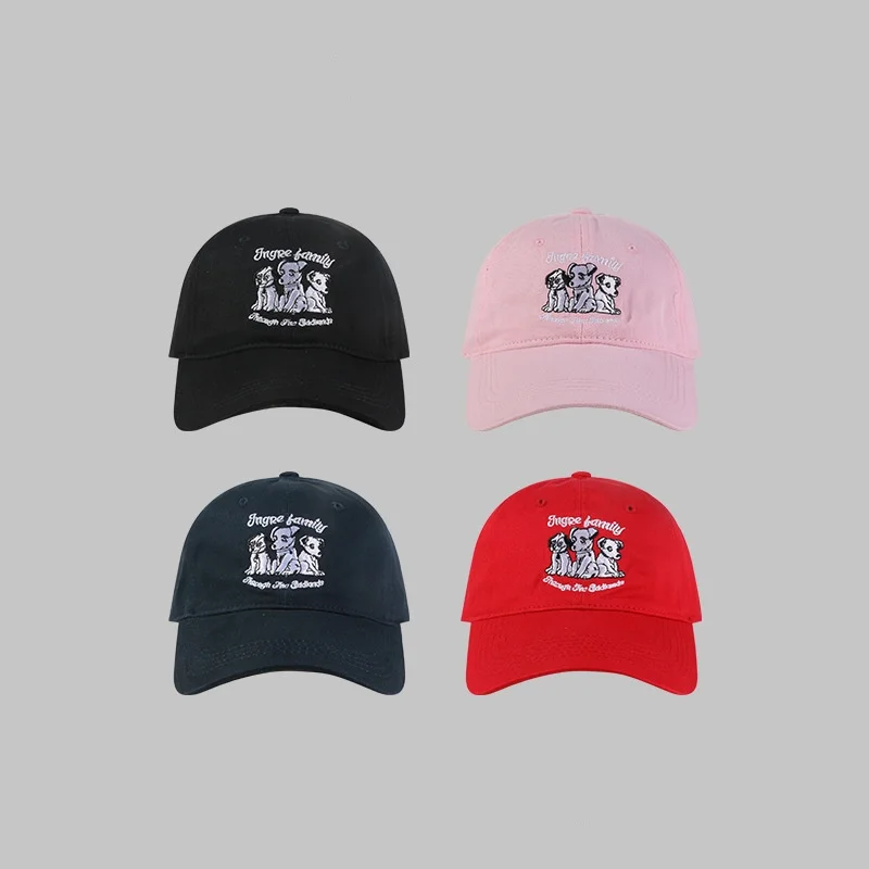 Three Spotted Dogs Embroidered Peaked Caps Couple Leisure Versatile Sport Sunscreen Hat Korean Artistic Retro Baseball Cap