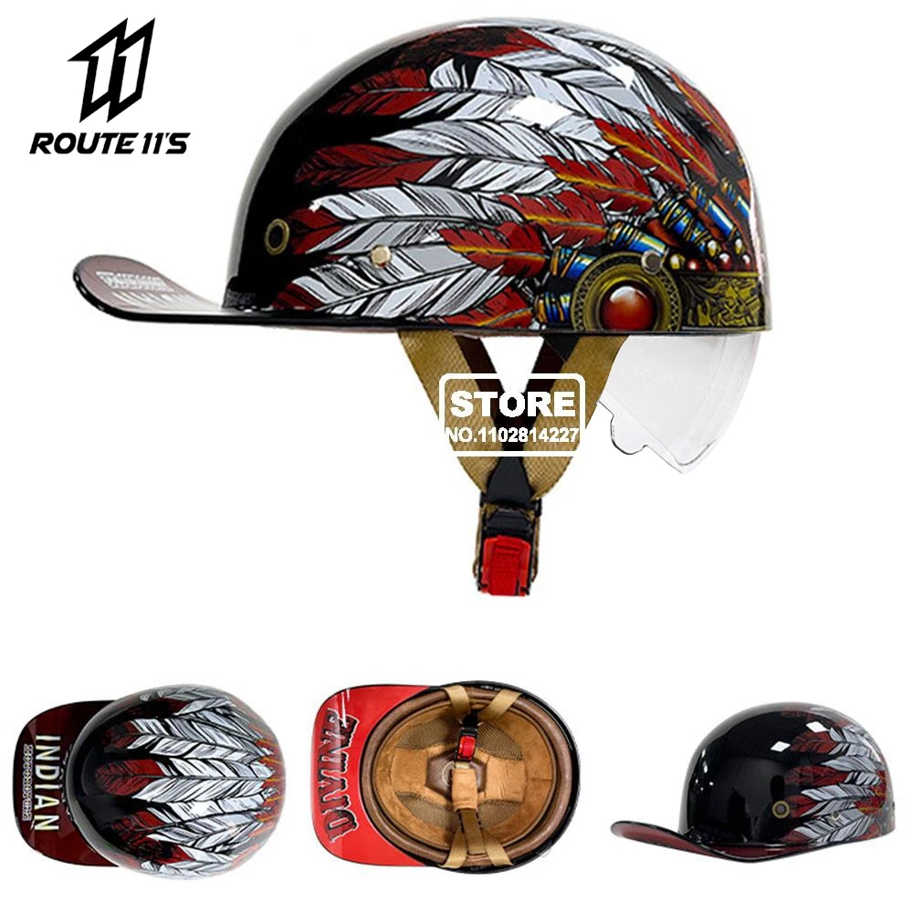 

Men Retro Moto Helmets Half Face Baseball Cap Motorcycle Helmet Personality Capacete Vintage Electric Cycling Motorcycle Helmets