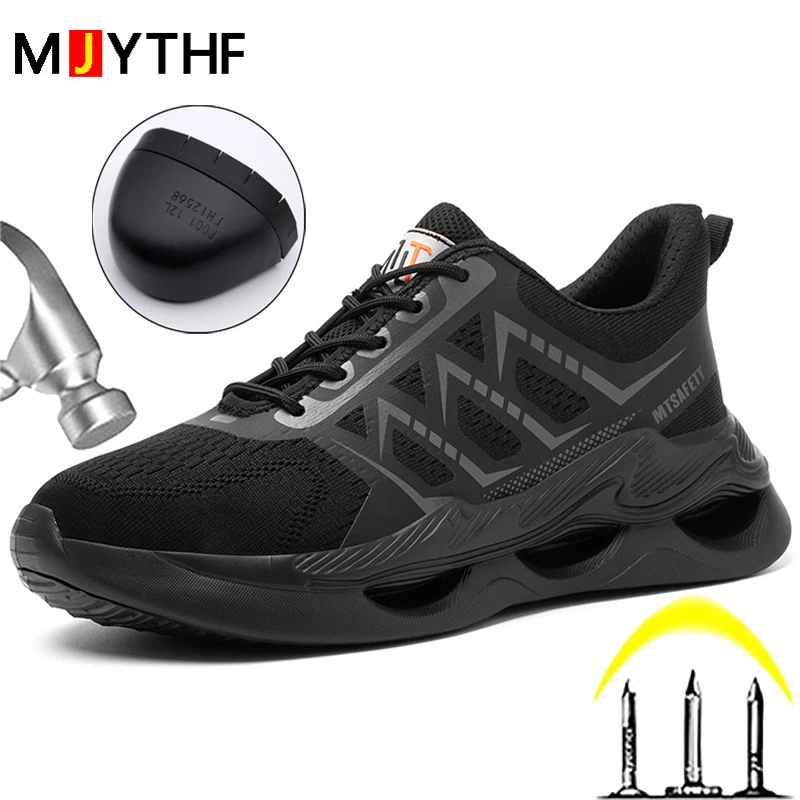 

MJYTHF Work Shoes Safety Steel Toe Boots Men Anti-smash Anti-puncture Indestructible Shoes Lightweight Security Protective Shoes