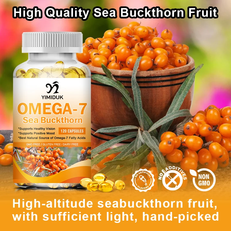 Omega 7 Sea Buckthorn Capsules for Hair, Skin, Nails, Heart Health Support - Natural Omega 3 6 9 Fatty Acids Supplement