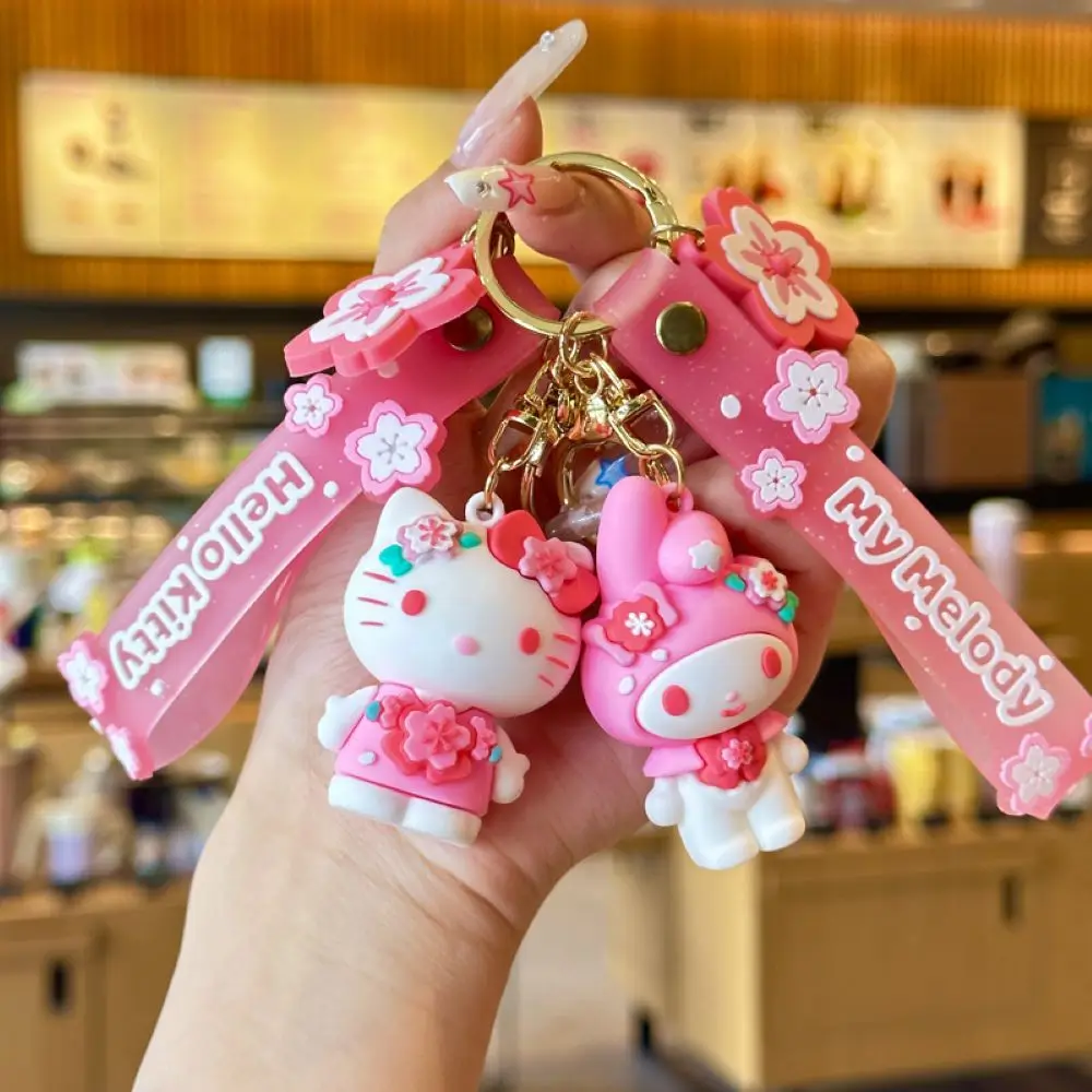 

MINISO 1-5pcs 3D cartoon Sakura Sanrio Keychain Cute Hello Kitty Keychain Car Keychain Backpack pendant decorated toy gift