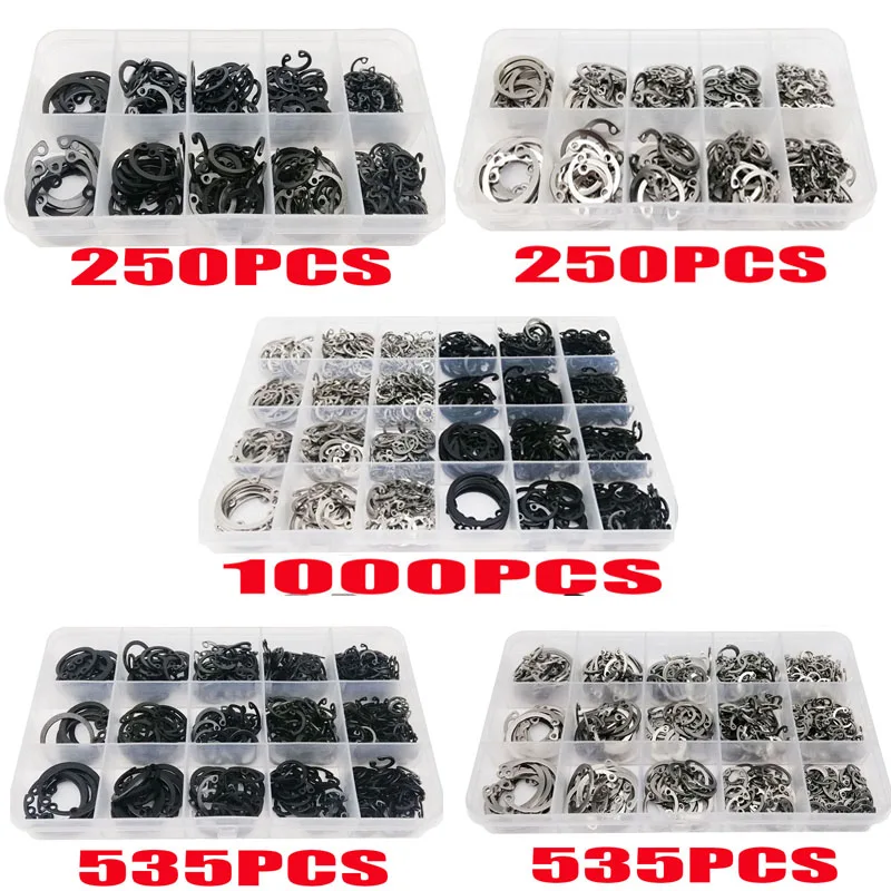 

1000/535/250pc Assortment Set M8-M24 Stainless Steel Black Shaft Bearing Retaining Clip Snap Ring C Type Internal Circlip Washer