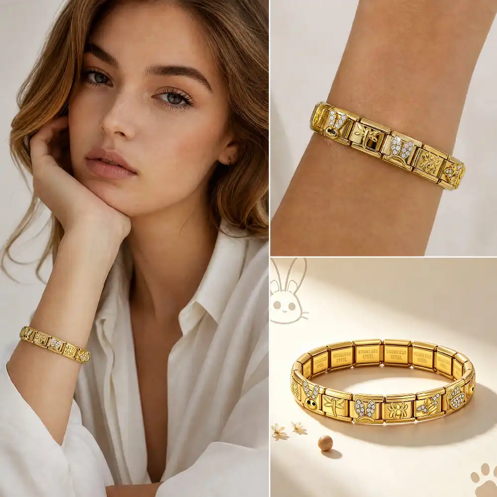 GEMOSA Glänzende, niedliche Hasen-, Bienen- und Spinnen-Verbindungsperlen aus Edelstahl, passend für 9-mm-italienische Charm-Armbänder, Damen- und Herrenschmuck – Detail 3