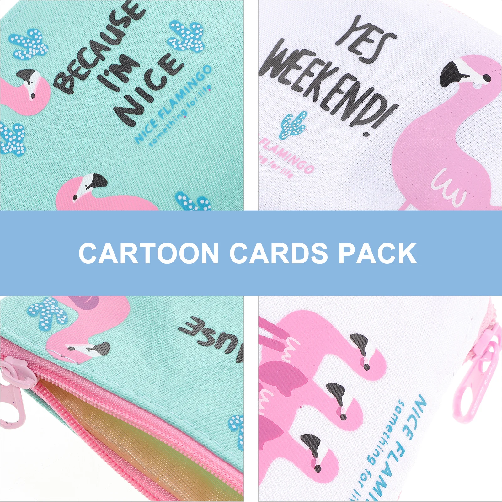 

4Pcs Cartoon Flamingo Coin Purses Canvas Makeup Bag Card Organizer Washable Travel Accessory 12x9x35cm