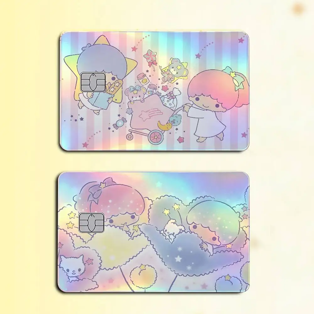 L-Little Twin Stars Laser Holographic Card Skin Sticker For Credit Debit Cards - 4pcs/Set Waterproof Scratch-Resistant Protector