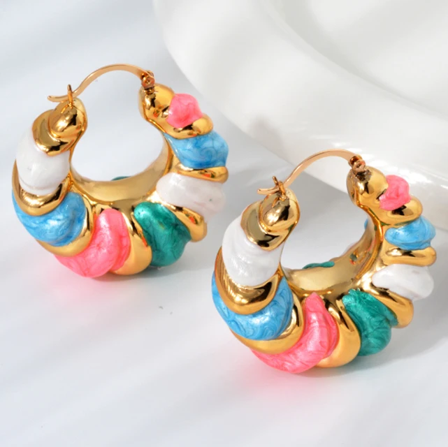 Colorful enamel dripping glaze Korean fashion hoop Earrings Pendants Women\'s retro jewelry Luxury Pendientes Trend earrings
