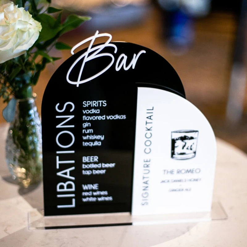 Wedding Bar Menu,Wedding Signature Cocktails Sign,Signature Drink Sign,Arch Black with White Acrylic,3D Bar Sign,Table Decor