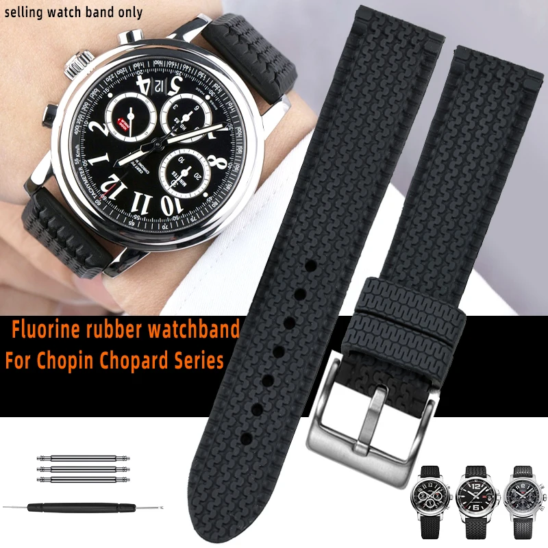 21mm 23mm Black Fluorine rubber watchband For Chopin Chopard Series Classic Racing 168511 Men's Watch strap With Universal model
