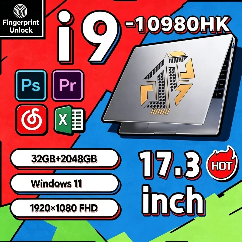 17.3 Inch Gaming Laptop PC Notebook Intel Core I9-10980HK 32GB RAM 2TB SSD Windows11 1920x1080 FHD Ready Laptop for Office