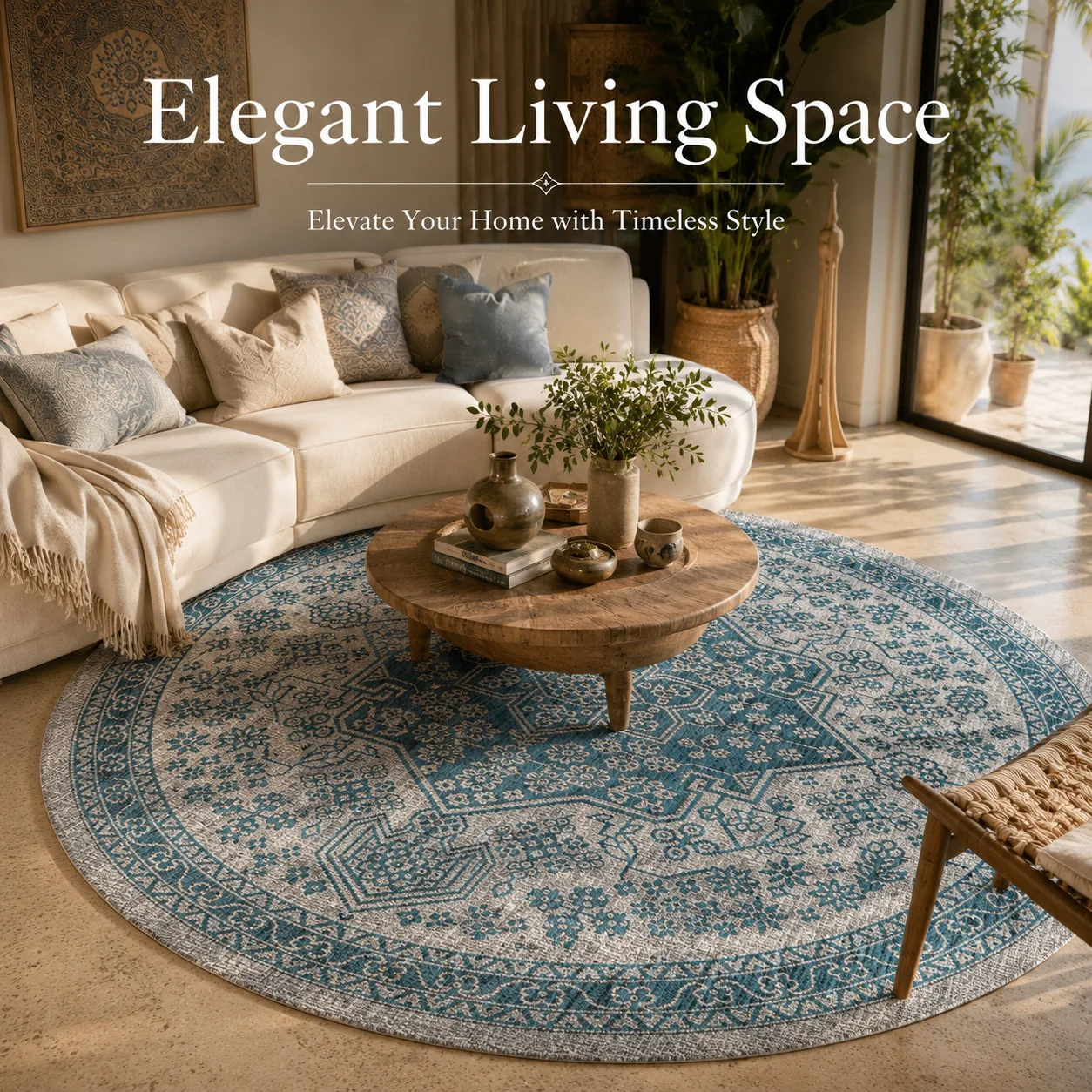 Ethnic Round Carpet Living Room Mandala Bohemian Large Area Rug Sofa Coffee Table Mat Home Decor Easy Clean Washable Rugs