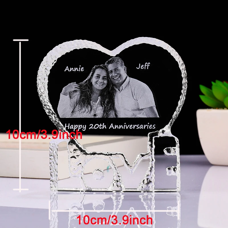 Customized LOVE Shaped Crystal Glass Pictures Albums Couples Wedding Photo Frame Anniversary Keepsake Friends Family Lover Gifts