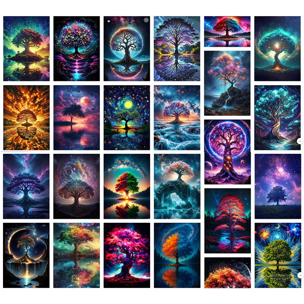 Space Fantasy Landscape Posters Print Canvas Wall Art Eternal Tree Under the Cosmic Sky Painting for Living Room Home Decor