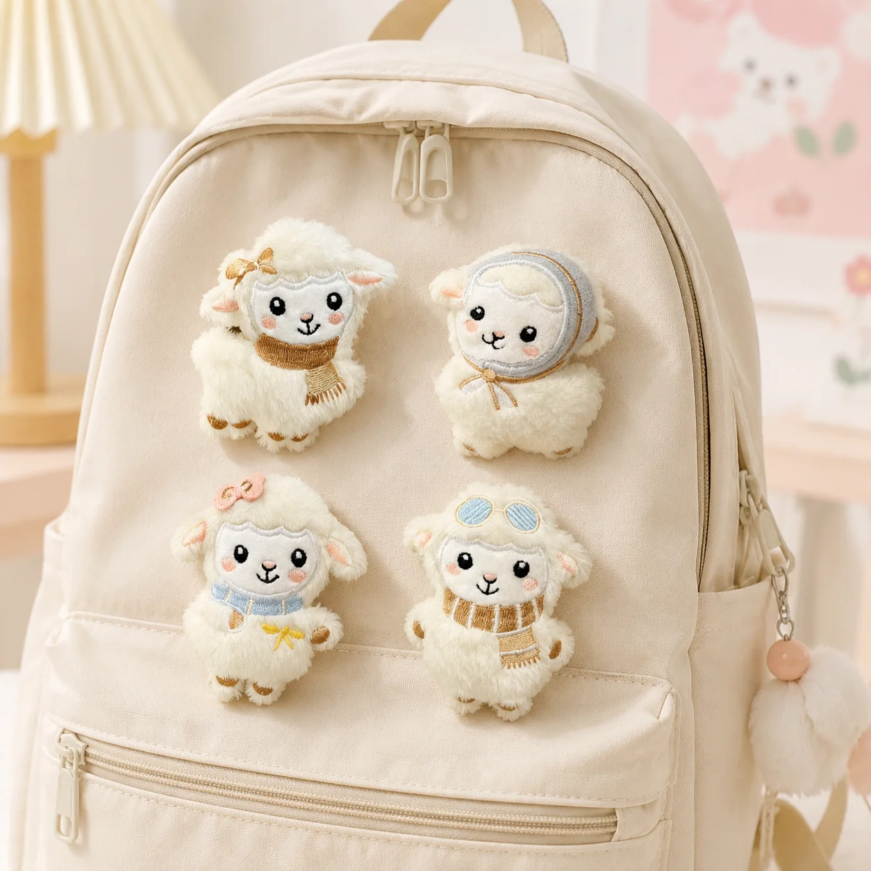 Cute Kawaii Plush Lamb Brooch Pin Cartoon Soft Sheep Plush Badge For Backpack Clothes Hat DIY Decorative Accessories Gift
