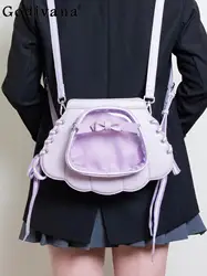 Sweet and Cute Purple Shell Backpack Bow Shoulder Crossbody Ribbon Transparent Itabag