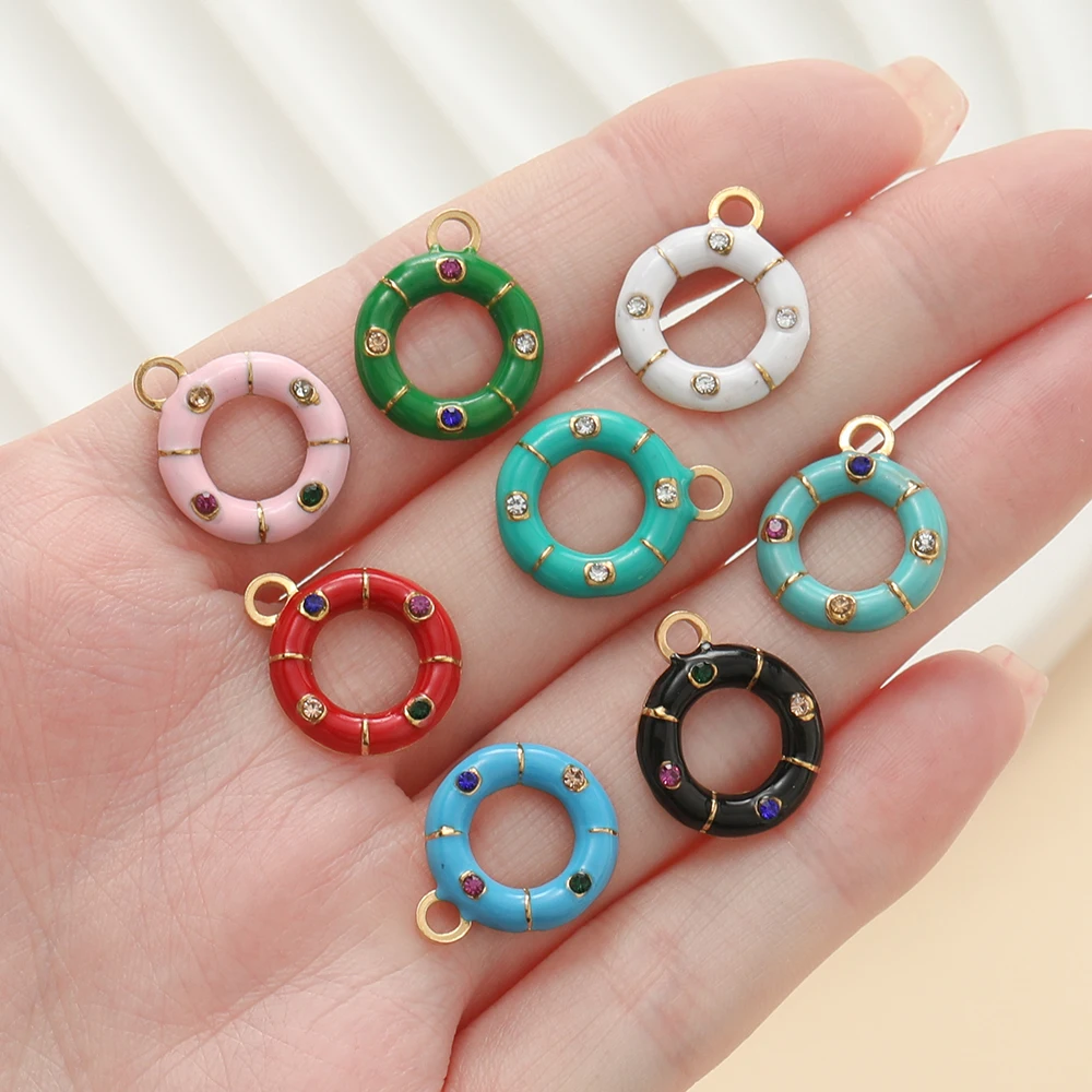 1pcs/pack Stainless Steel Enamel  Multicolor Round Shape Charms Pendants For DIY Earrings Bracelet Necklace Jewelry Accessories