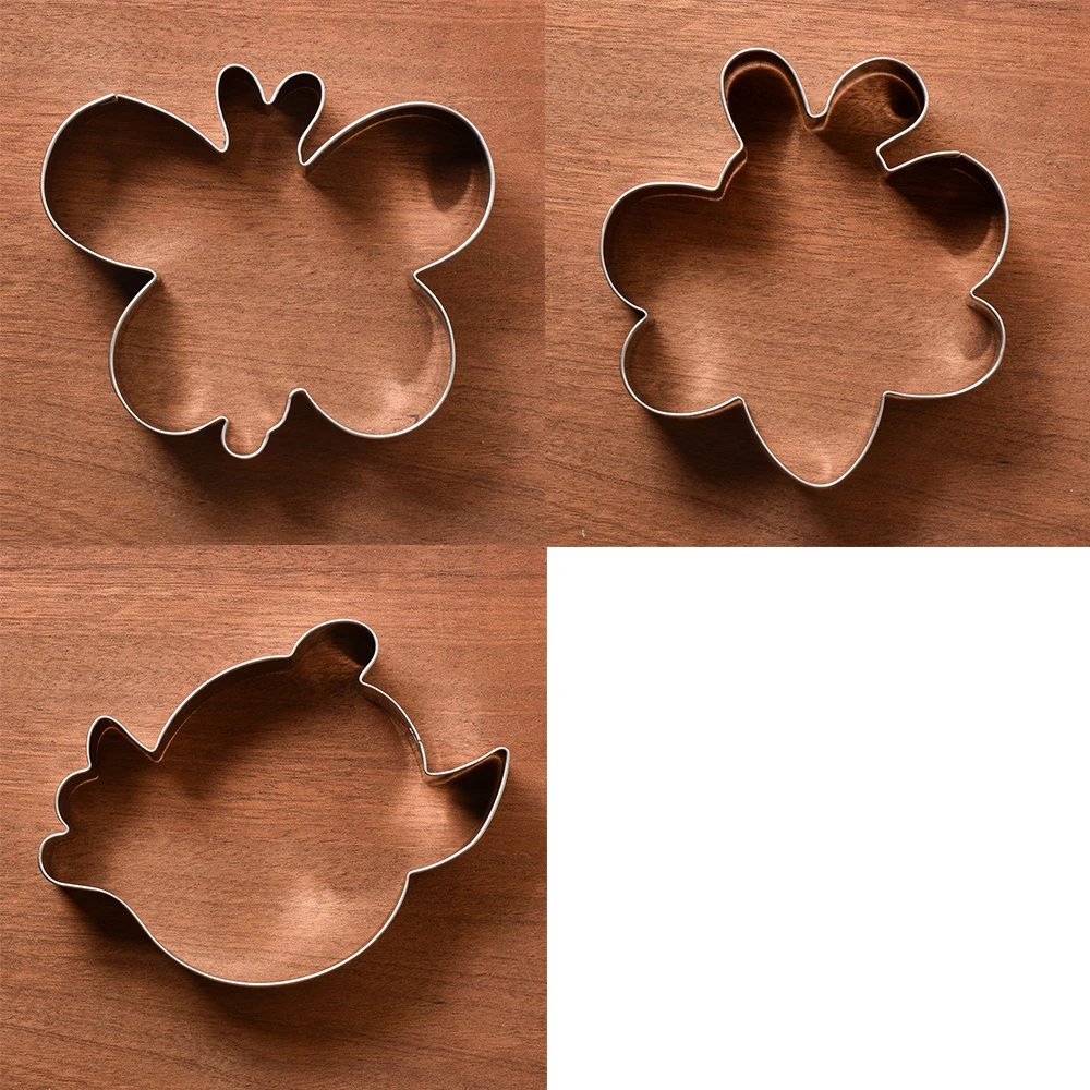 KENIAO Animal Cookie Cutter Set - 3 PC - Butterfly,Bee,Bird Biscuit Fondant Bread Sandwich Baking Mold - Stainless Steel