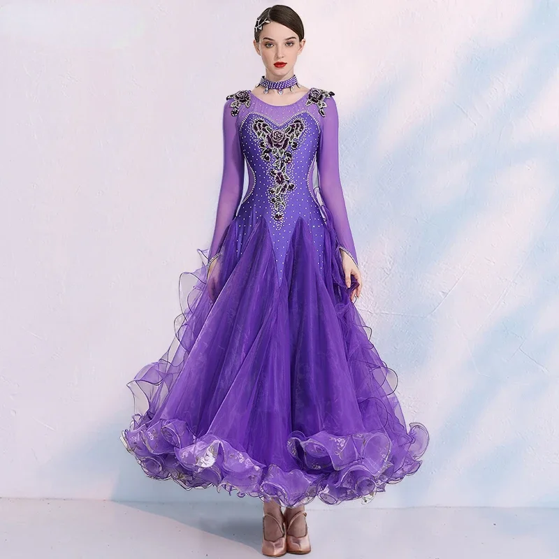 

Modern Dance Dress Ballroom Dancing Clothes Competition Costumes Waltz Foxtrot Dress V Neck Fluffy Hemline Rumba Dance Wear