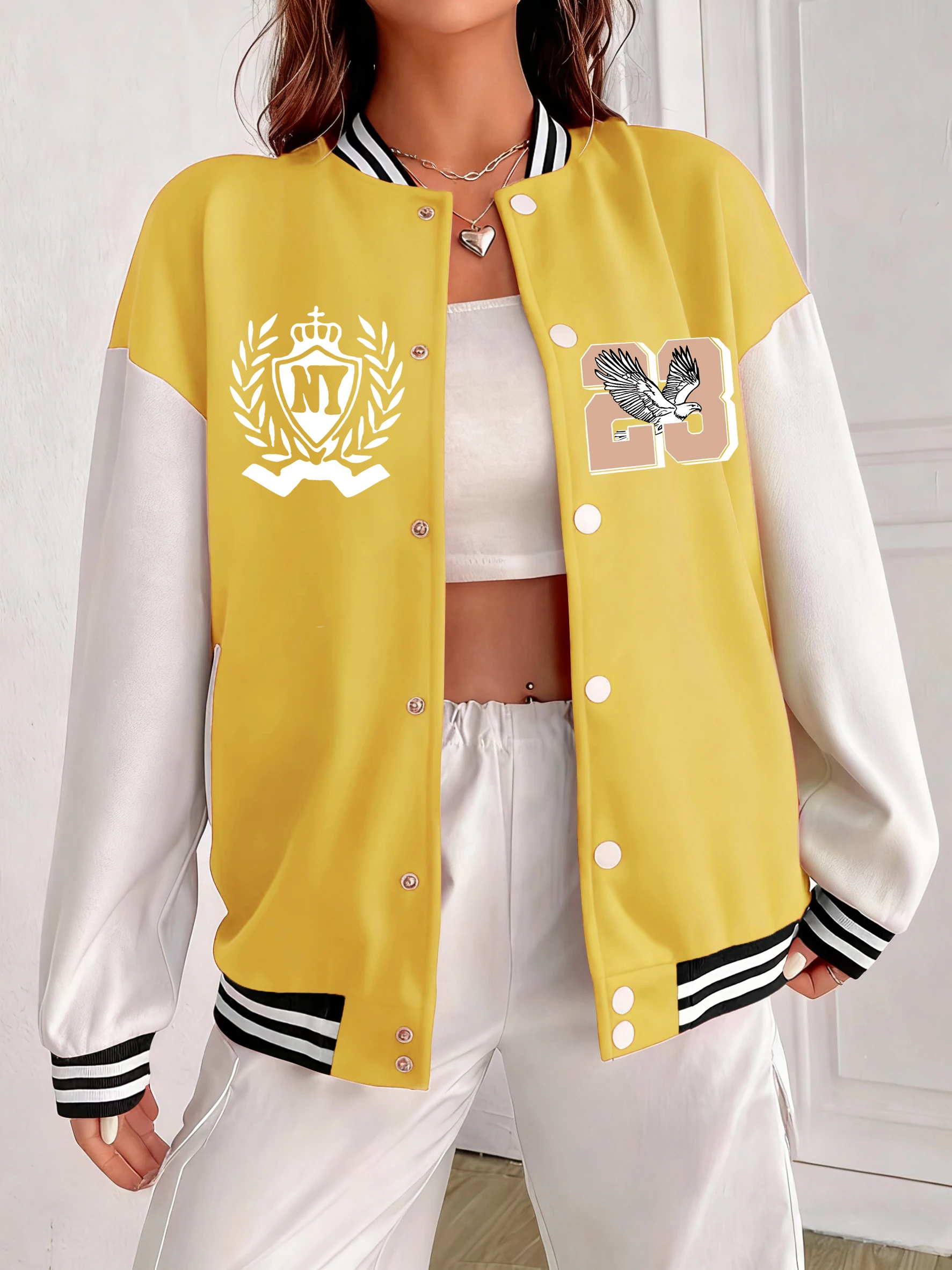 

Женская куртка Soaring Like An Eagle In New York с принтом, хлопковая универсальная уличная одежда, осенняя красочная бейсбольная форма, повседневная одежда