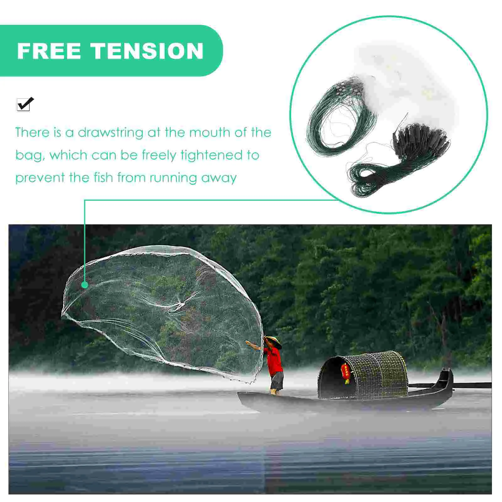 Monofilament Gill Network Single Layer Net Outdoor Fish Gillnet Trap (1m x 20m, Three Layer Round D