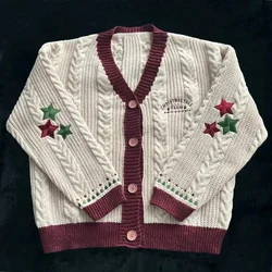 Árvore de natal feminino cardigan outono inverno malha cardigans com estrela bordado férias camisola folclore topos presente de natal