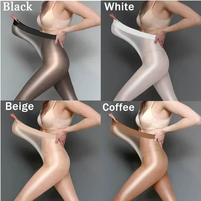 70D High Elastic Plus Size Shiny Pantyhose Oil Glossy Shaping  Flesh Light Fishnets Stockings White Tights Women Lingerie Black