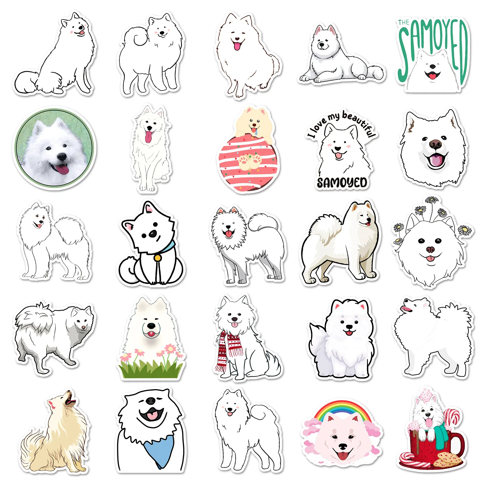 10/30/50PCS Cartoon Samoyed Cute Dog Sticker Animal iPad Luggage  Car Water Cup Guitar DIY Wall Sticker Toy Decoration Wholesale