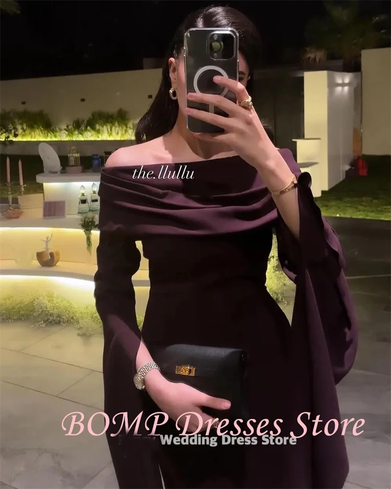 BOMP Abiti da ballo arabi vintage maniche lunghe con spalle scoperte Abiti da sera lunghi fino al pavimento Abiti da festa eleganti personalizzati