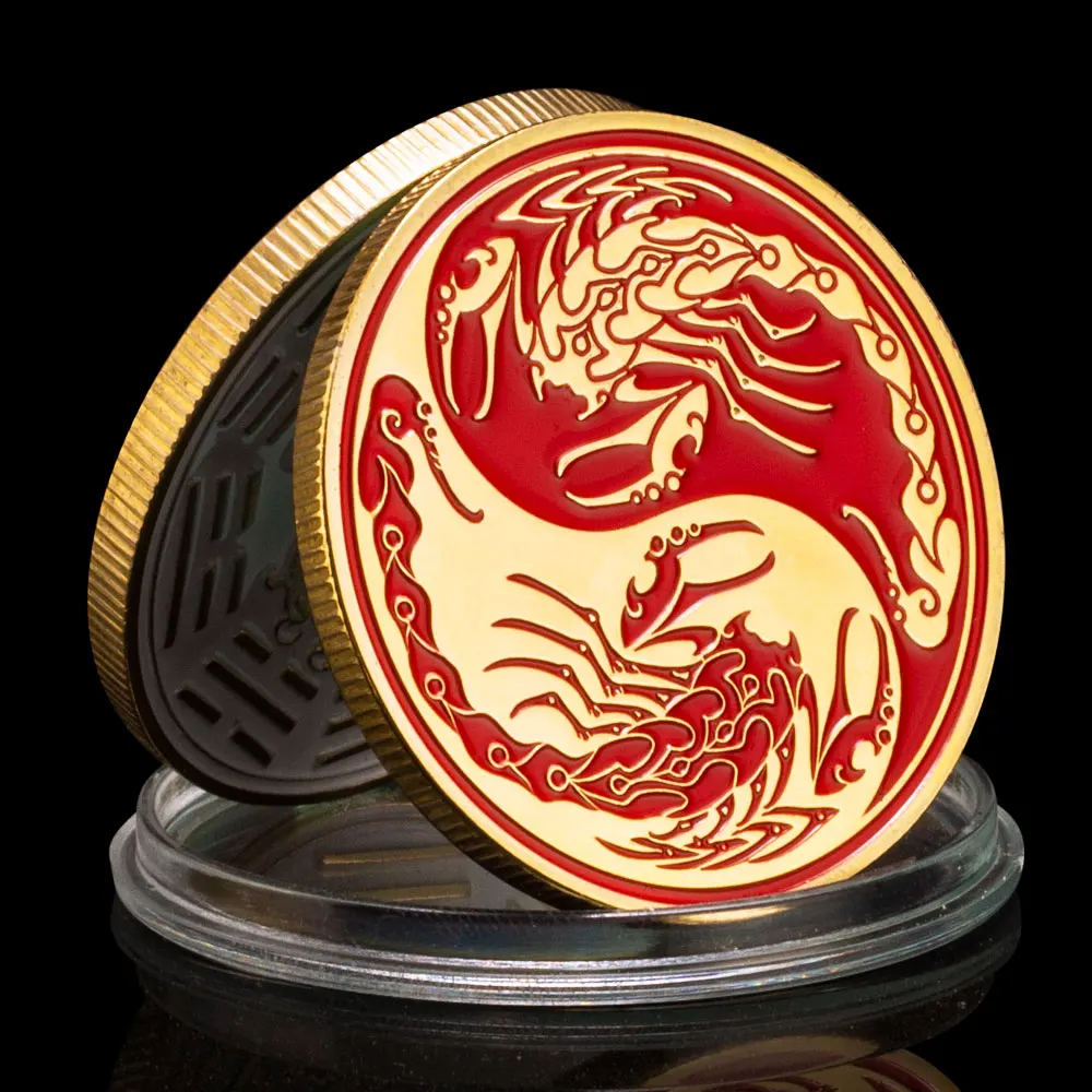 Ying and Yang The Two Opposing Principles In Nature Souvenir Gift Scorpion Golden Plated Coin Tai Chi Bring You Good Luck