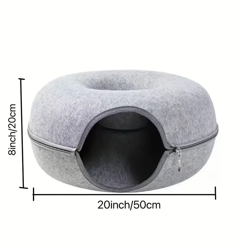 1pc Felt Tunnel Cat Nest With Kitten Window Cat Donut Tunnel Detachable Round Cat Bed All-season Cat Nest Washable Cat Bed