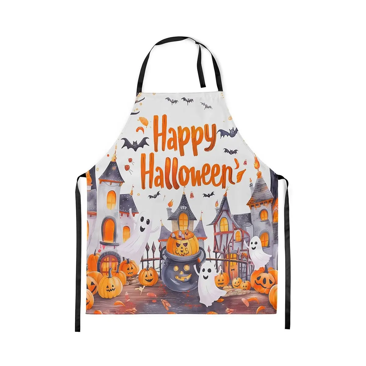

Happy Halloween Kitchen Apron Cartoon Castle Orange Trees Waterproof Apron for Adults Cartoon Ghost Cute Bat Autumn Apron
