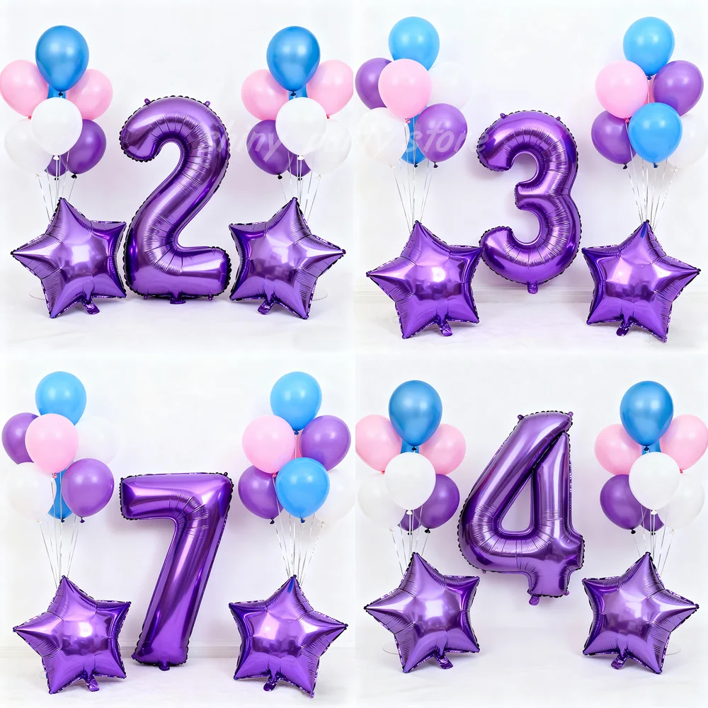 

20pcs/set Birthday Balloon Decoration Purple Number 0-9 Aluminum Foil Ballons Kids Party Supplies Anniversary Birthday Decor
