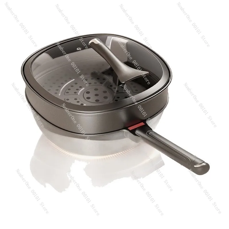 Premium Titanium Nonstick Frying Pan Multifunction Wok Skillet for Home Kitchen Flat Bottom Cookware Suitable for Induction
