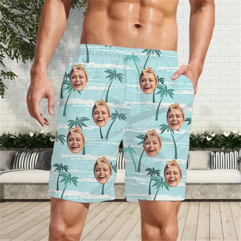 

Summer Funny Custom Beach Shorts Men Women Vacation Party Personality 3D Print Fun Face Photo Customized Novel Design Shorts