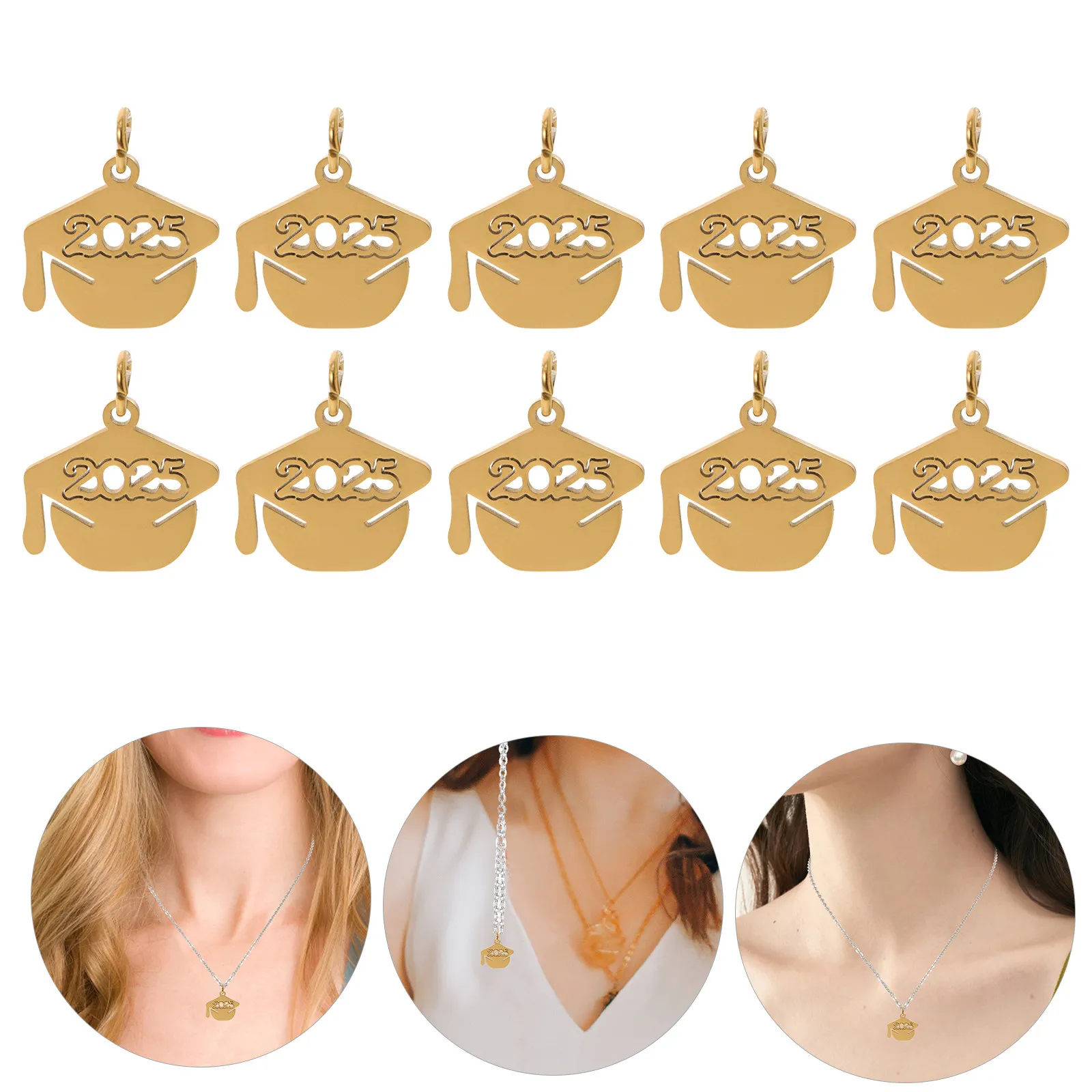 10Pcs 2025 Grad Cap Pendants Stainless Steel Jewelry Charms for DIY Graduation Jewelry Exceptional Craftsmanship