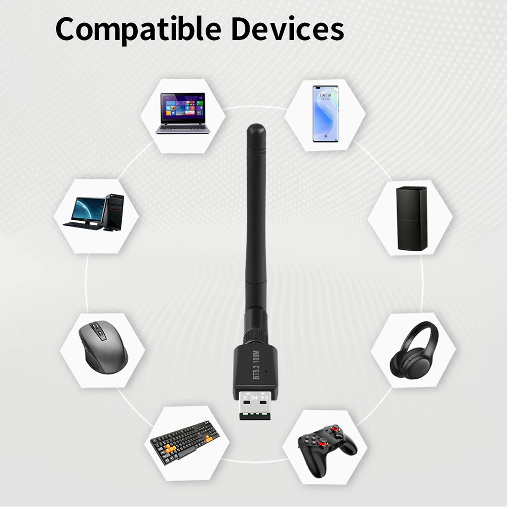 100M Bluetooth 5.3 Adapter Free Driver USB Bluetooth Dongle Adaptador for PC Windows 11/10 Mouse Keyboard Audio Receiver