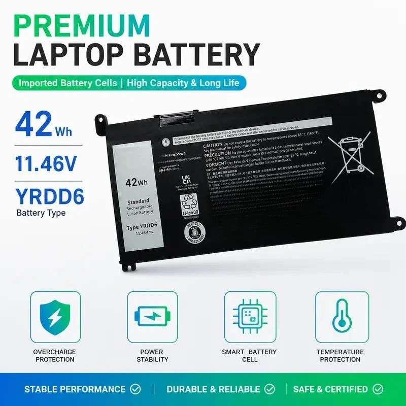 YRDD6 42Wh Laptop Battery for Vostro 3490 3590 5490 5590 3 Core Notebook Replacement Compatible