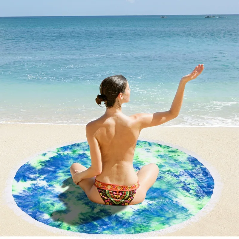 Circle Patterned Sand Proof Microfiber Tropical Tassel Tie-dyed Round Beach Towels