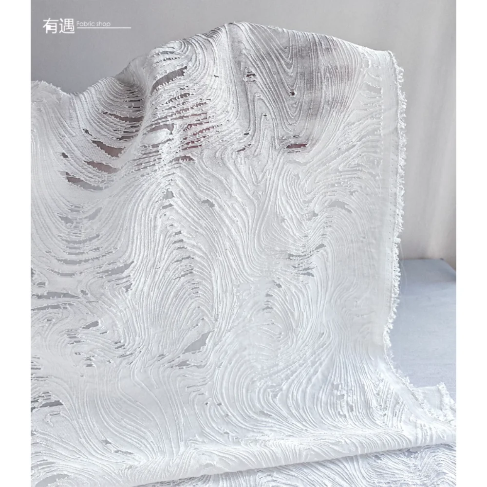 

Белая рябь, полая цветочная сетчатая ткань для шитья своими руками, микропрозрачная классическая рубашка, дизайнерская одежда, ткань по метрам