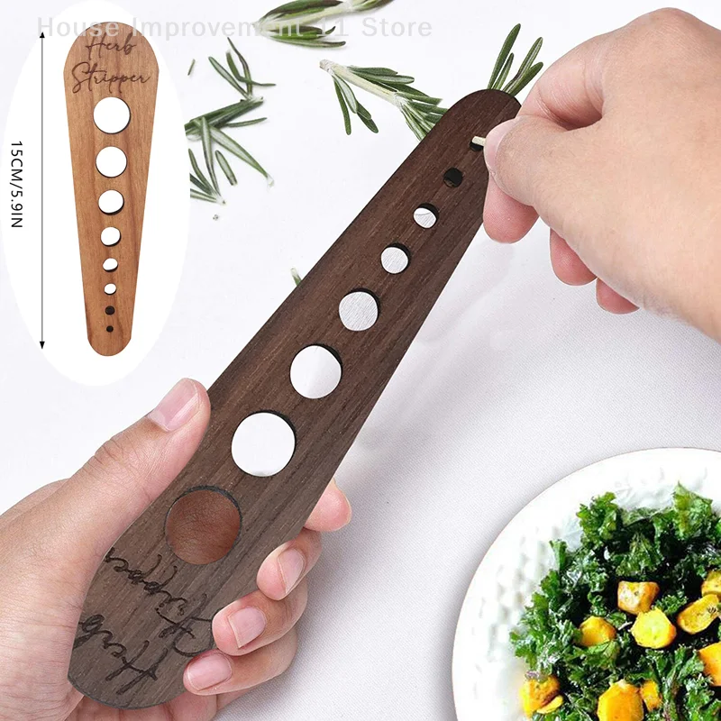 8 Holes Wooden Vegetable Leaf Remover, Herb Stem Stripper With Curved Edge For Kale Collard Greens Gadget Thyme Basil Leaf