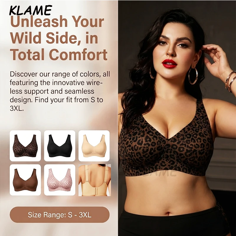 KLAME S-3XL Plus Size Women's No Steel Ring Soft Support Full Cup Push-up Adjustable Breathable Seamless Jelly Bra KLM1723