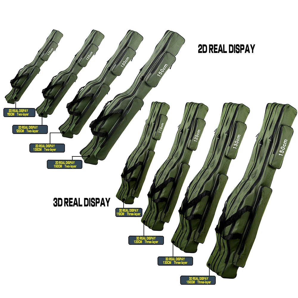 150/130/120/110cm 2/3 Layer Large Capacity Collapsible Fishing Rod Bags Oxford Cloth Sea Fishing Tackle Foldable Package view 6