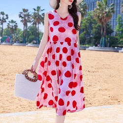 Elegant Sleeveless Dresses For Woman 2024 Casual Loose Vintage Print Long Beach Dress Summer Women's Clothing