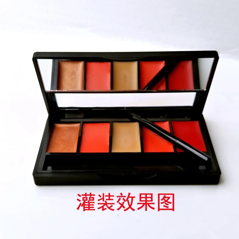 1pc Empty Cosmetic Palette Eyeshadow Blusher Lipstick Glitter Makeup Dispensing Box with Brush DIY Makeup Box 5-grid Matte Black