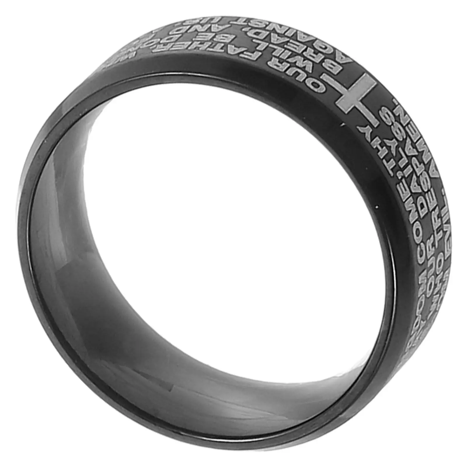 Biblical Ring Black Between Gold Alloy Prayer Ring Engraved Cross Religious Gift for Men Christian Jewelry